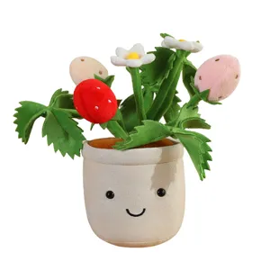 Leuke aardbeien pot pluche knuffel zachte plant pop met lachend gezicht voor kinderen