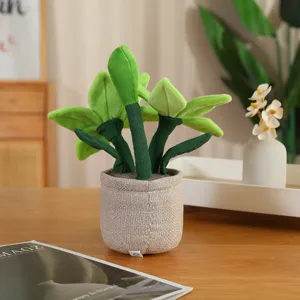 Simpatico peluche vaso di giglio cartone animato, steli in velluto a coste, morbido, dettaglio.