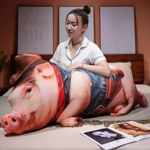 Cute cartoon pig long plush pillow toy, creative cowboy design soft doll for home bed sofa.