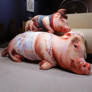 Cute cartoon pig long plush pillow toy, creative funny animal bolster cushion for home decor.