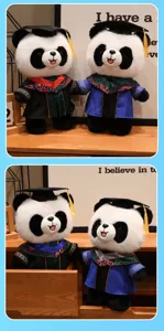 Adorable peluche panda avec uniforme de remise des diplômes et chapeau, poupée douce.