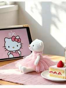 Lindo juguete de oso de peluche en vestido rosa animal de peluche para niños compañero relajante.