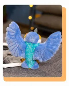 Detailed view of the cute blue kingfisher plush toy showcasing its soft feathered wings and back.
