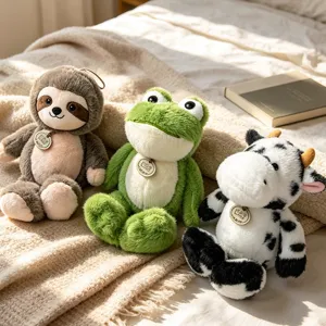 Cute Simulation Animal Plush Toy Stuffed Lion Frog Cow Sloth Snow Leopard Soft Doll Children Soothing Companion Birthday Gift