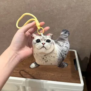 Cute seal cat plush toy keychain, funny stuffed animal bag pendant and soft doll accessory.