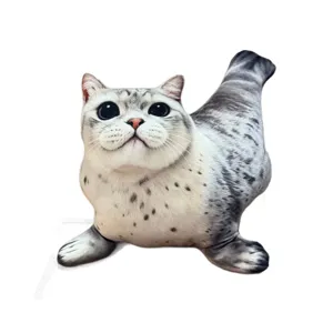 Cute cat seal plush toy pillow, creative funny stuffed animal doll for home decoration and gifts.