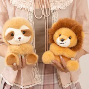 Adorably cute magnetic hugging lion and sloth plush toys, soft stuffed animal dolls for kids.