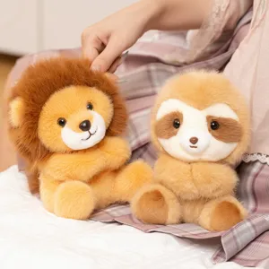 Cute magnetic hug plush lion and sloth stuffed animal toys in sitting posture main view