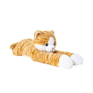 Cute plush ginger cat toy, soft stuffed orange tabby kitten pillow for kids and comforting gift.