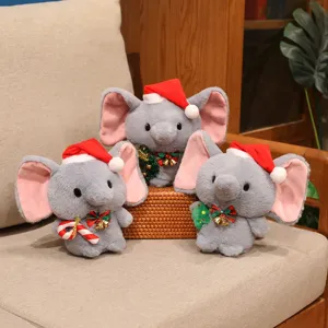 Cute Christmas elephant plush toy with santa hat, soft stuffed animal doll for kids gifts.