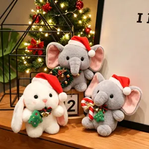 Christmas plush toy set cute stuffed rabbit and elephant dolls with holiday hats for kids