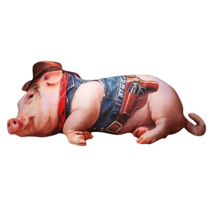 Cute cowboy pig long plush body pillow cartoon animal stuffed doll soft toy home decor
