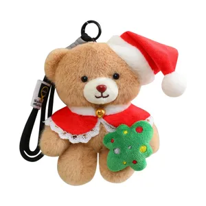 Süßer Weihnachts Teddybär Plüschtier Schlüsselanhänger Weihnachtsmütze Puppe Geschenk