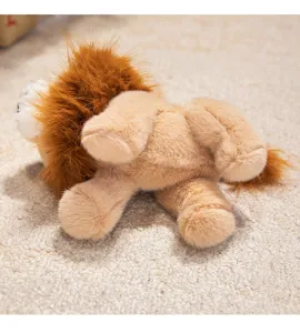 Cute lying lion plush toy animal doll, soft stuffed wildlife figure with fluffy mane for kids.