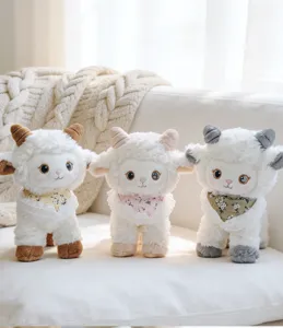 Cute fluffy sheep plush toy set, soft stuffed animal doll with floral bibs for kids comforting.