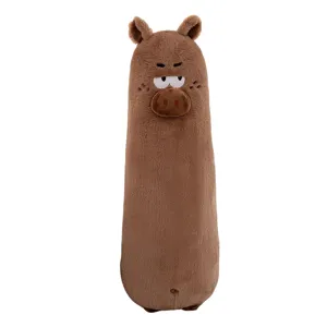 Schattig bruin varken lang pluche kussen, zacht knuffelkussen voor bed en bank om te slapen.
