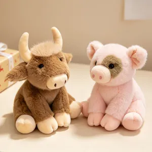 Süße braune Stier und rosa Schwein Plüschtiere Set, weiche Stofftiere für Kinder Begleiter.