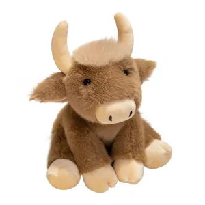 Flauschiges Highland Rind Plüschtier süßes Kuscheltier weiche braune Puppe für Kinder