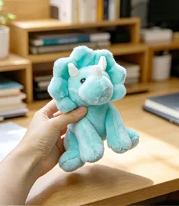 Cute light blue triceratops plush toy dinosaur soft doll for kids soothing and hugging companion