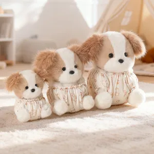 Cute dressed puppy plush toy set, soft stuffed animal doll for kids birthday gift and home decor.
