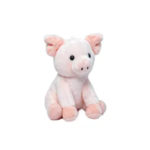 Cute pink plush pig toy, soft stuffed animal doll for kids, sitting posture main image view.