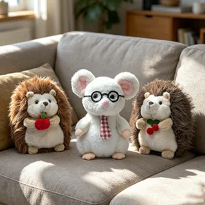 Cute Stuffed Hedgehog And Mouse Plush Toy Animal Doll Soft PP Cotton Hugging Apple Cherry Kids Companion Home Decor