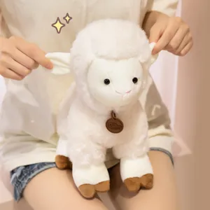 Süßes stehendes weißes Schaf Plüschtier Puppe, weiches Kuscheltier für Kinder Geburtstag.