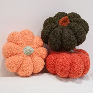 Fluffy pumpkin plush pillow cute stuffed autumn home decor toy for sofa bed couch gift.