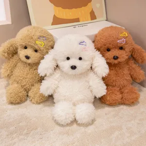 Cute plush teddy dog stuffed animal toy with hair clips, soft toy for kids birthday gift.