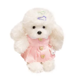 Cute dressed teddy dog plush toy for kids, soft stuffed puppy doll birthday gift.