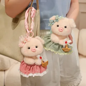 Süßes Plüschschwein Schlüsselanhänger Stofftier Puppe mit Kleid für Damen Tasche Deko