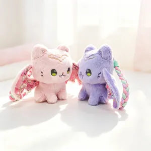 Cute bat cat plush toy keychain soft stuffed animal doll for girl bags pendant new.