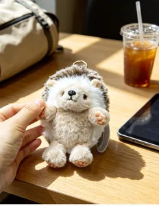 Cute hedgehog plush toy detail view, soft furry texture, adorable animal companion gift.