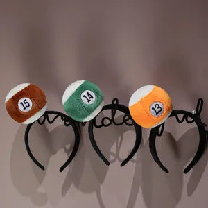 Cute billiard ball plush headband set featuring 13, 14, and 15 pool ball designs for girls.