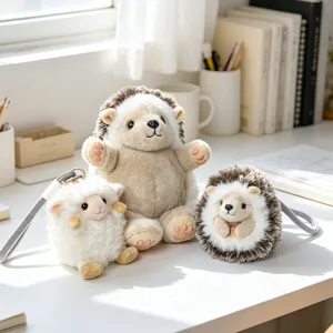 Cute plush hedgehog and sheep doll toy set, soft stuffed animal for kids birthday gift.