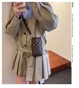 Stylish women crossbody phone bag, checkerboard design lightweight mini shoulder bag for daily.