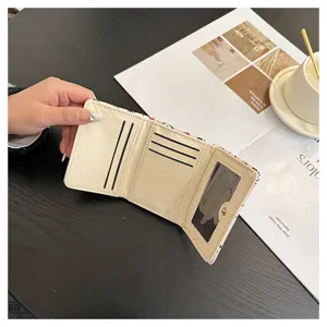 Women short trifold wallet cute cartoon card holder coin purse compact organizer