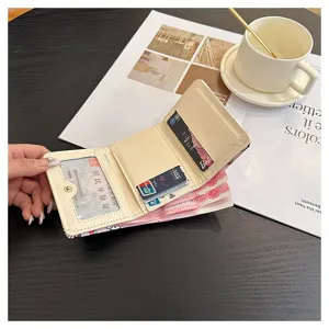 Cute trifold short women wallet with card slots and ID window, compact and stylish design.