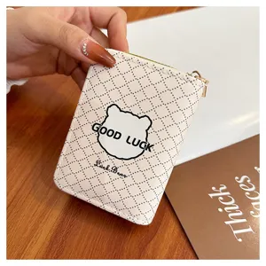 Petit porte-carte femme avec motif d'ours mignon et fermeture éclair fentes