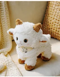 Cute little sheep plush toy soft stuffed animal fluffy ram doll with lovely lace bib for kids