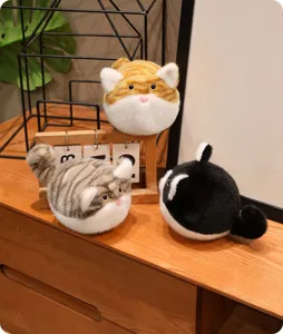 Cute round cat plush toy soft stuffed animal stress relief doll for kids and home decor