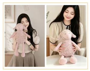 Cute pink long-legged lamb plush toy, soft stuffed animal doll for kids and birthday gifts.