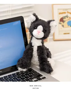 Black and white cat plush toy cute kitten stuffed animal soft doll for kids companion gift