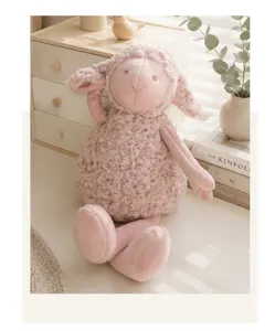 Cute pink fluffy plush sheep toy, soft stuffed lamb doll for kids soothing and room decor.
