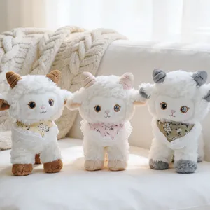 Cute plush sheep toy with floral bib, soft lamb doll for kids companion, cozy home decor.