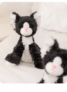Cute black and white plush cat stuffed toy soft kitten doll for kids companion and home decor