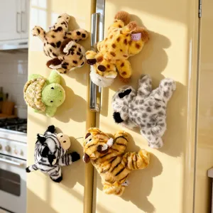 Cute animal plush fridge magnets set, soft stuffed doll magnetic toys for home kitchen decor.
