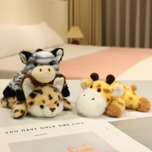 Cute lying animal plush toys set including zebra leopard and giraffe soft stuffed dolls for kids room decor