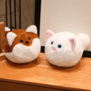 Cute round cat and shiba inu plush toy fluffy stuffed animal soft stress relief doll