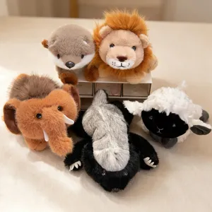 Cute lying animal plush toys set, soft stuffed lion sheep otter mammoth doll gifts.